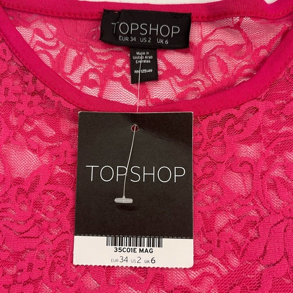 NWT TOPSHOP Magenta Size 2 Bodycon Lace Detail Round Neck Formal Dress #W172 - Picture 4 of 13
